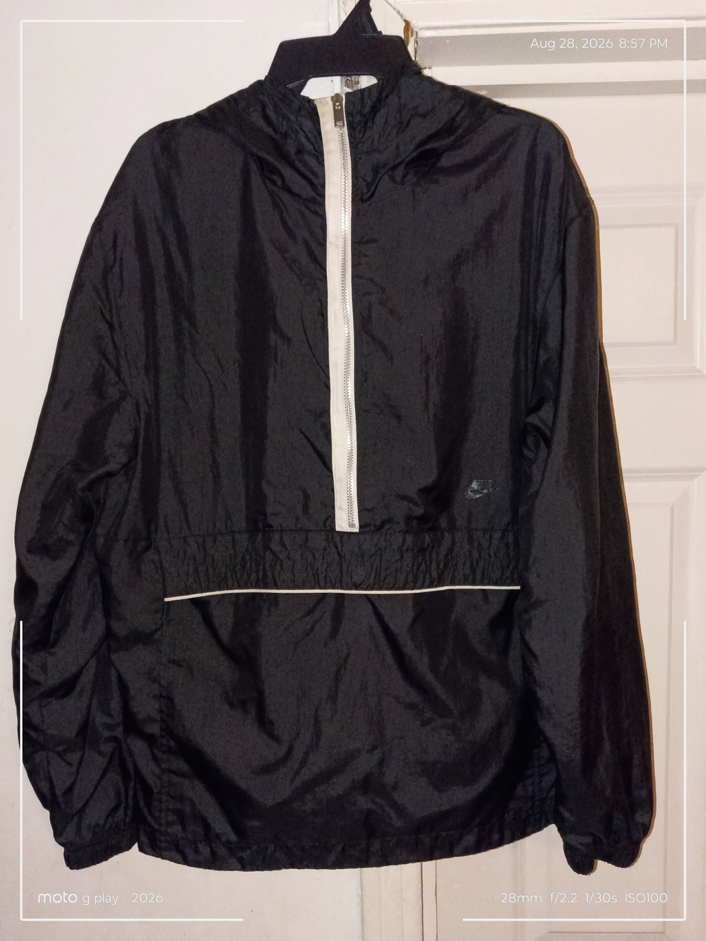 Nike Men's Black Half-Zip Windbreaker with White Trim